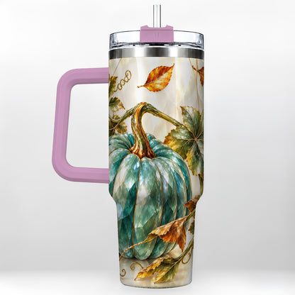 #pl[40oz|Pink] Geometric Pumpkin 40oz Tumbler with Handle, Fall Stainless Steel Travel Cup