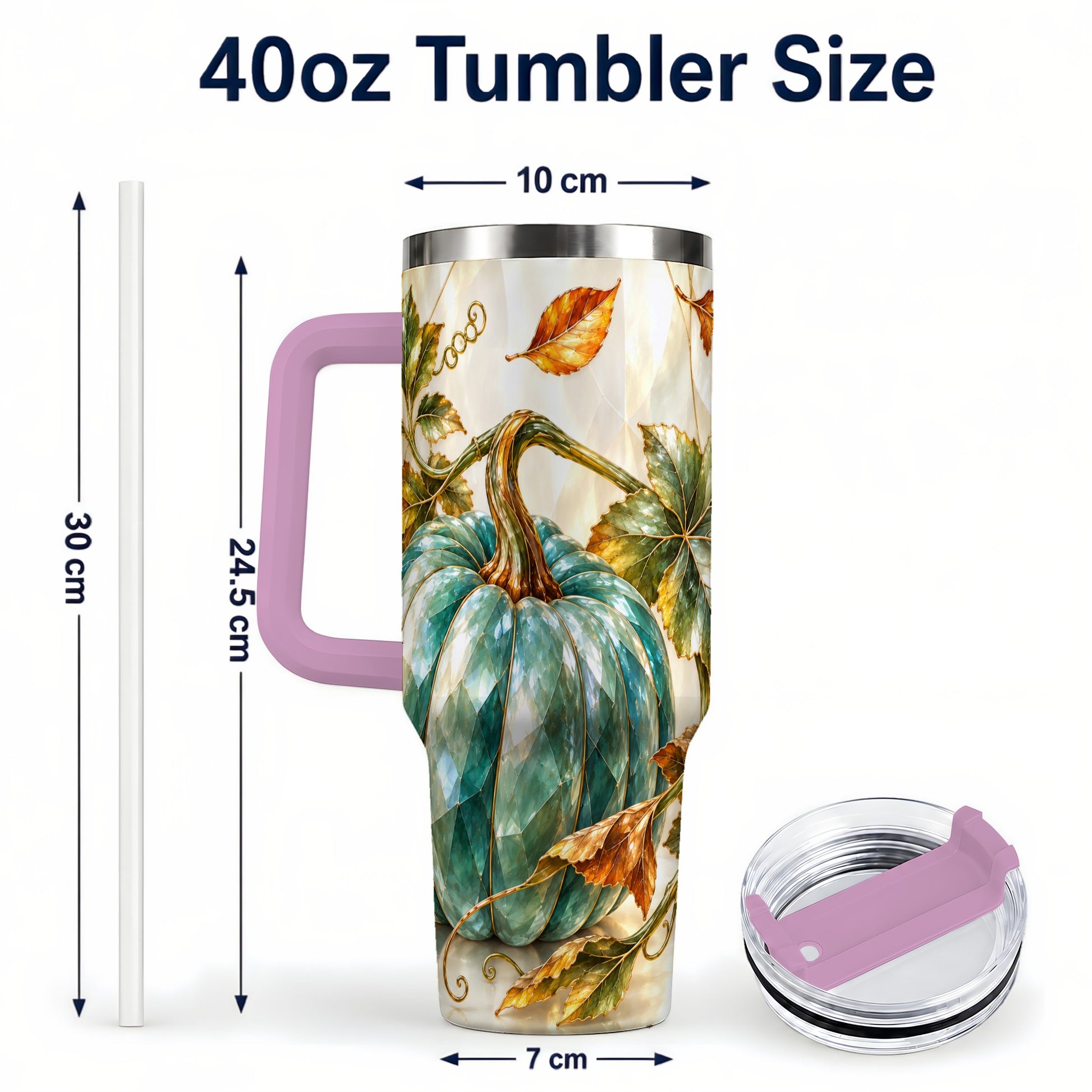 #pl[40oz|Pink] Geometric Pumpkin 40oz Tumbler with Handle, Fall Stainless Steel Travel Cup