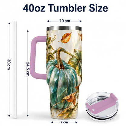 #pl[40oz|Pink] Geometric Pumpkin 40oz Tumbler with Handle, Fall Stainless Steel Travel Cup