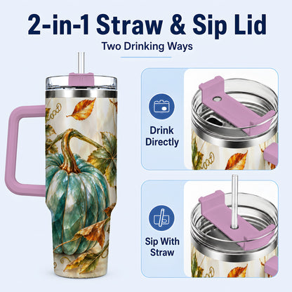 #pl[40oz|Pink] Geometric Pumpkin 40oz Tumbler with Handle, Fall Stainless Steel Travel Cup