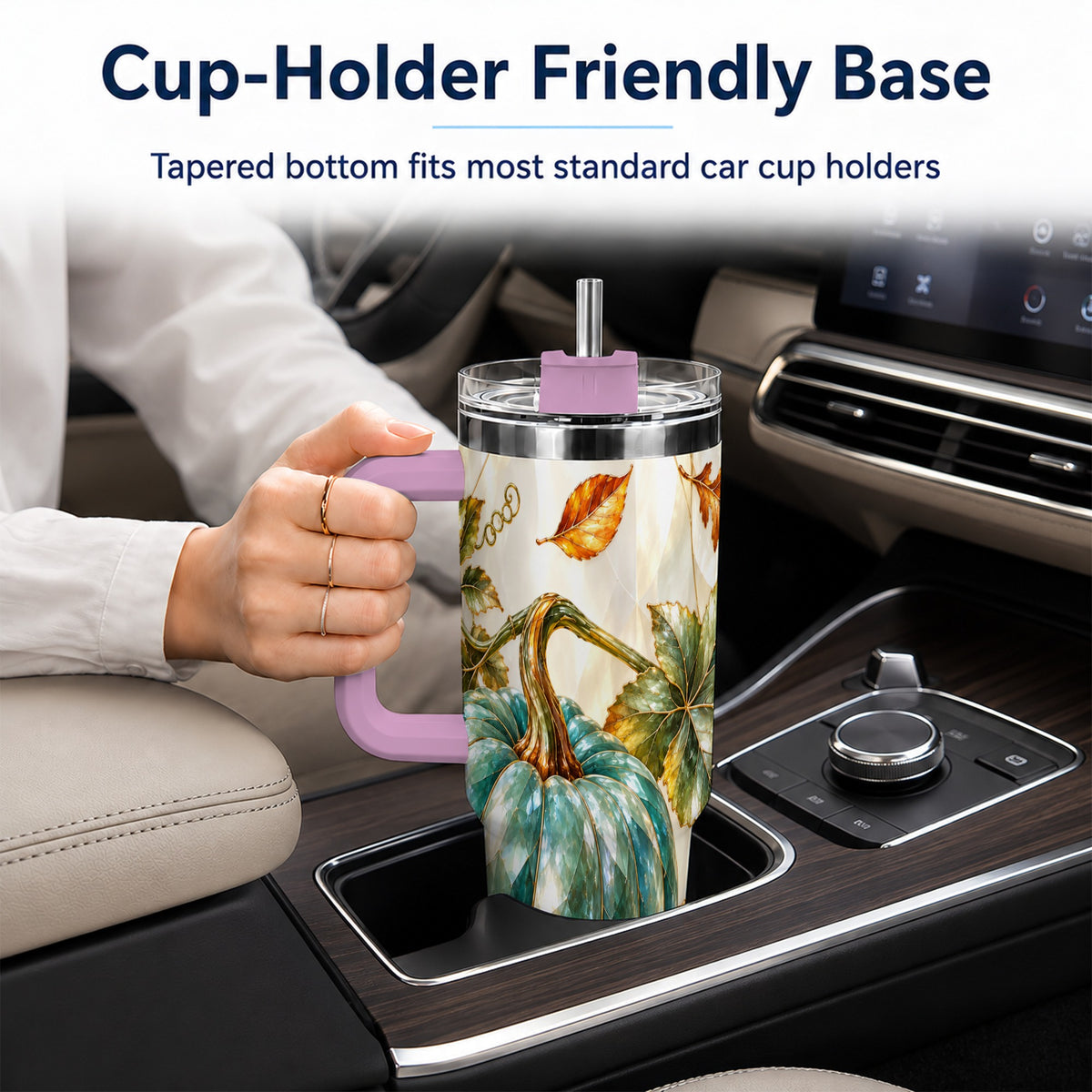 #pl[40oz|Pink] Geometric Pumpkin 40oz Tumbler with Handle, Fall Stainless Steel Travel Cup