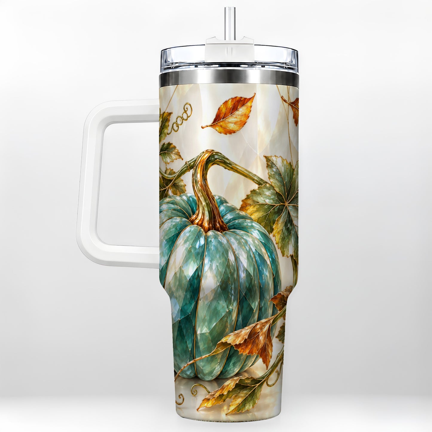Geometric Pumpkin 40oz Tumbler with Handle, Fall Stainless Steel Travel Cup