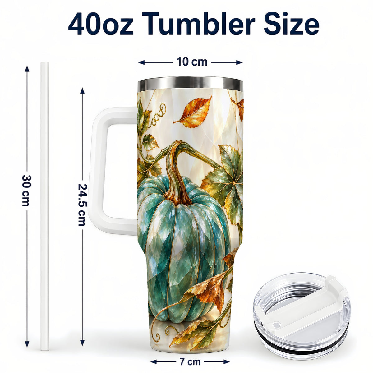 #pl[40oz|White] Geometric Pumpkin 40oz Tumbler with Handle, Fall Stainless Steel Travel Cup