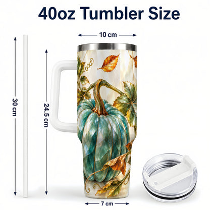 #pl[40oz|White] Geometric Pumpkin 40oz Tumbler with Handle, Fall Stainless Steel Travel Cup