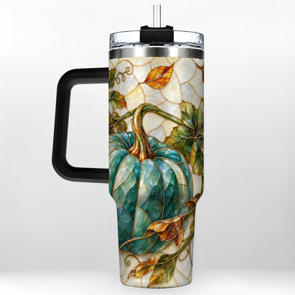#pl[40oz|Black] Mosaic Pumpkin 40oz Tumbler with Handle, Fall Stainless Steel Travel Cup