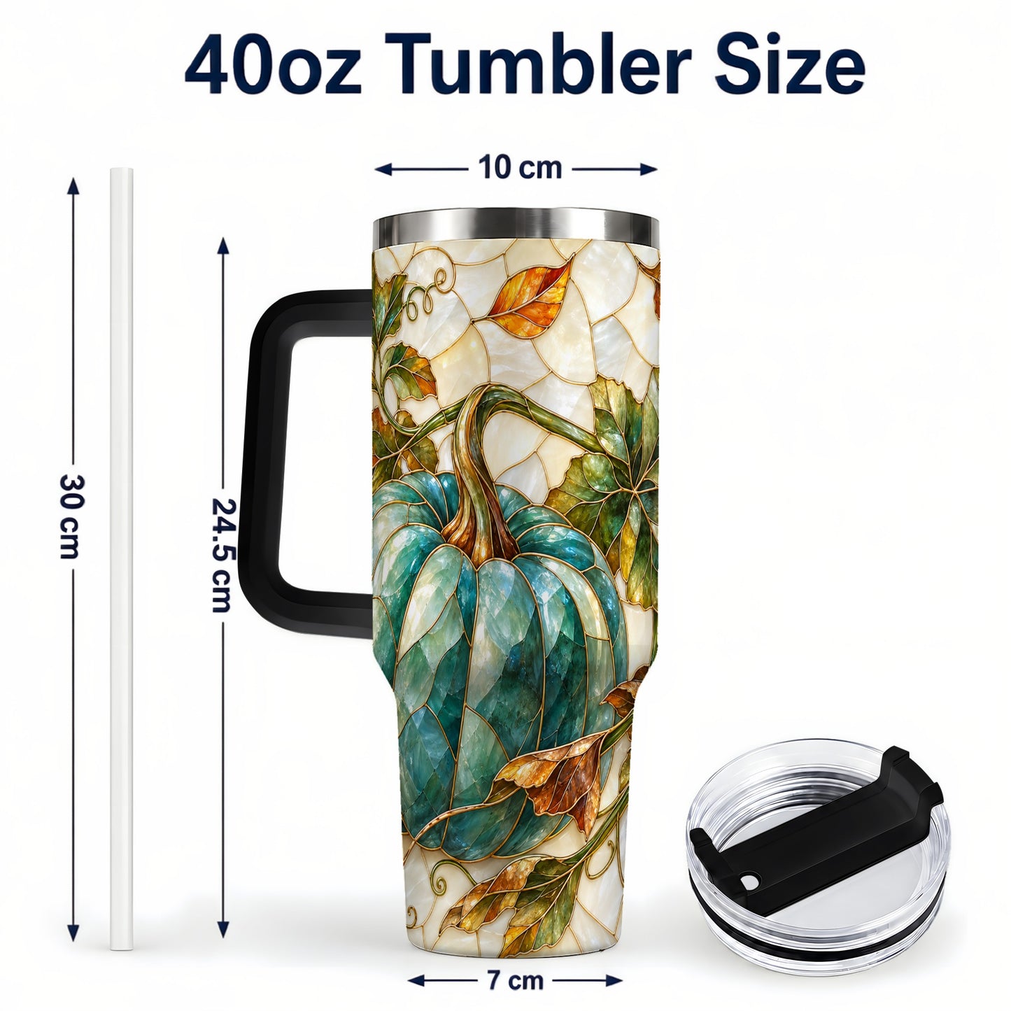 #pl[40oz|Black] Mosaic Pumpkin 40oz Tumbler with Handle, Fall Stainless Steel Travel Cup