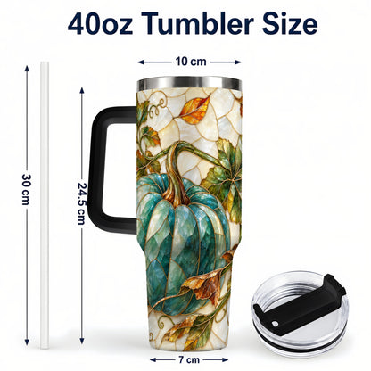 #pl[40oz|Black] Mosaic Pumpkin 40oz Tumbler with Handle, Fall Stainless Steel Travel Cup