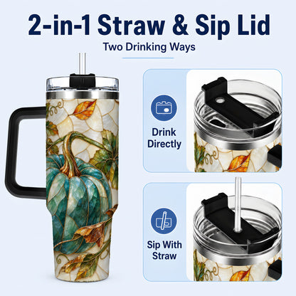 #pl[40oz|Black] Mosaic Pumpkin 40oz Tumbler with Handle, Fall Stainless Steel Travel Cup