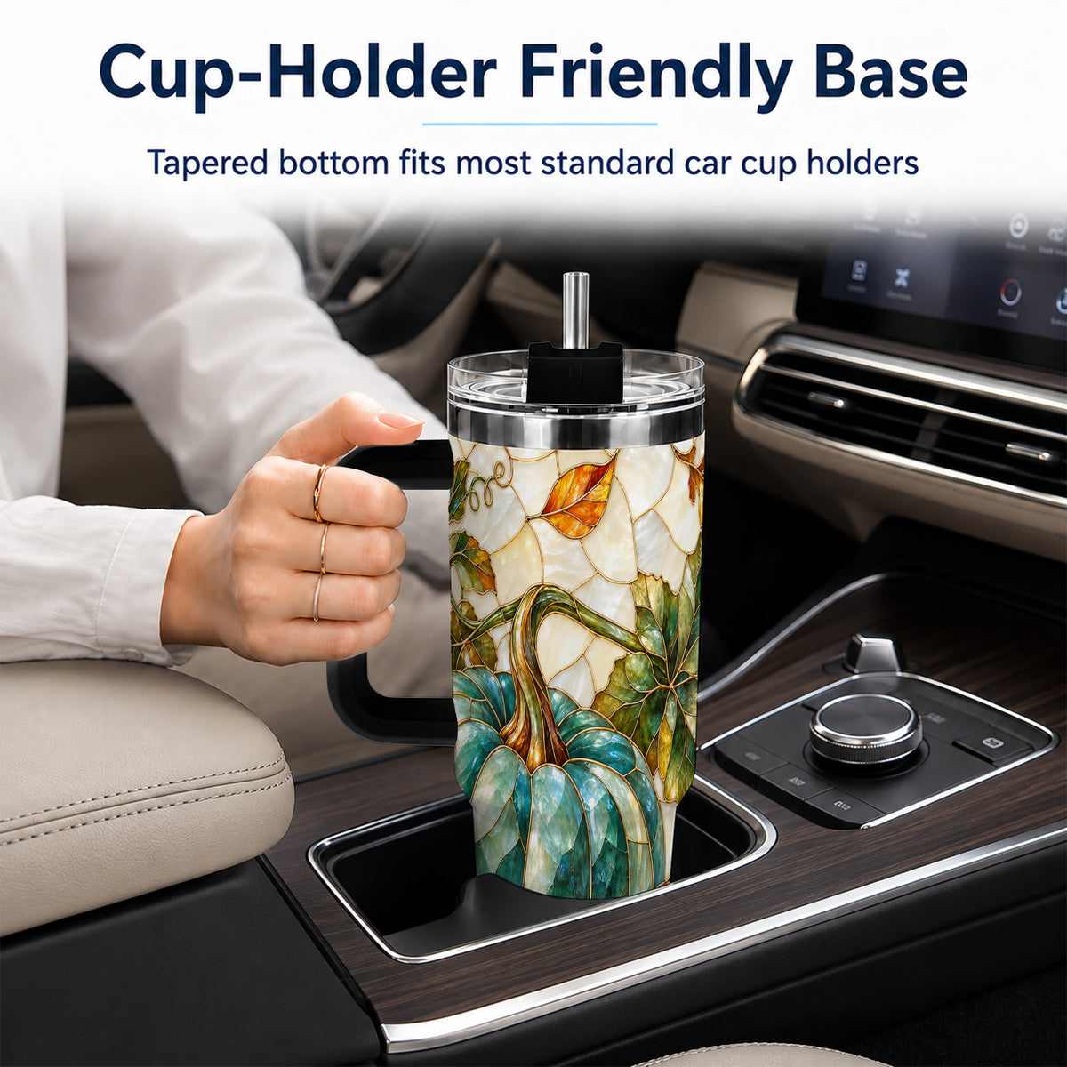 #pl[40oz|Black] Mosaic Pumpkin 40oz Tumbler with Handle, Fall Stainless Steel Travel Cup