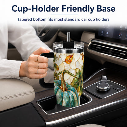 #pl[40oz|Black] Mosaic Pumpkin 40oz Tumbler with Handle, Fall Stainless Steel Travel Cup