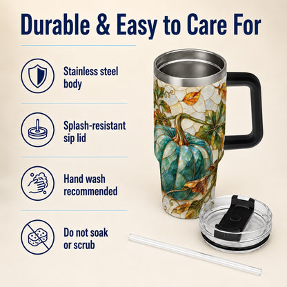 #pl[40oz|Black] Mosaic Pumpkin 40oz Tumbler with Handle, Fall Stainless Steel Travel Cup