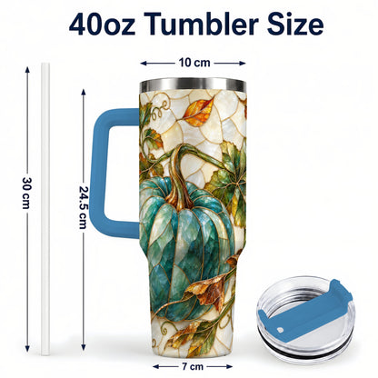 #pl[40oz|Blue] Mosaic Pumpkin 40oz Tumbler with Handle, Fall Stainless Steel Travel Cup