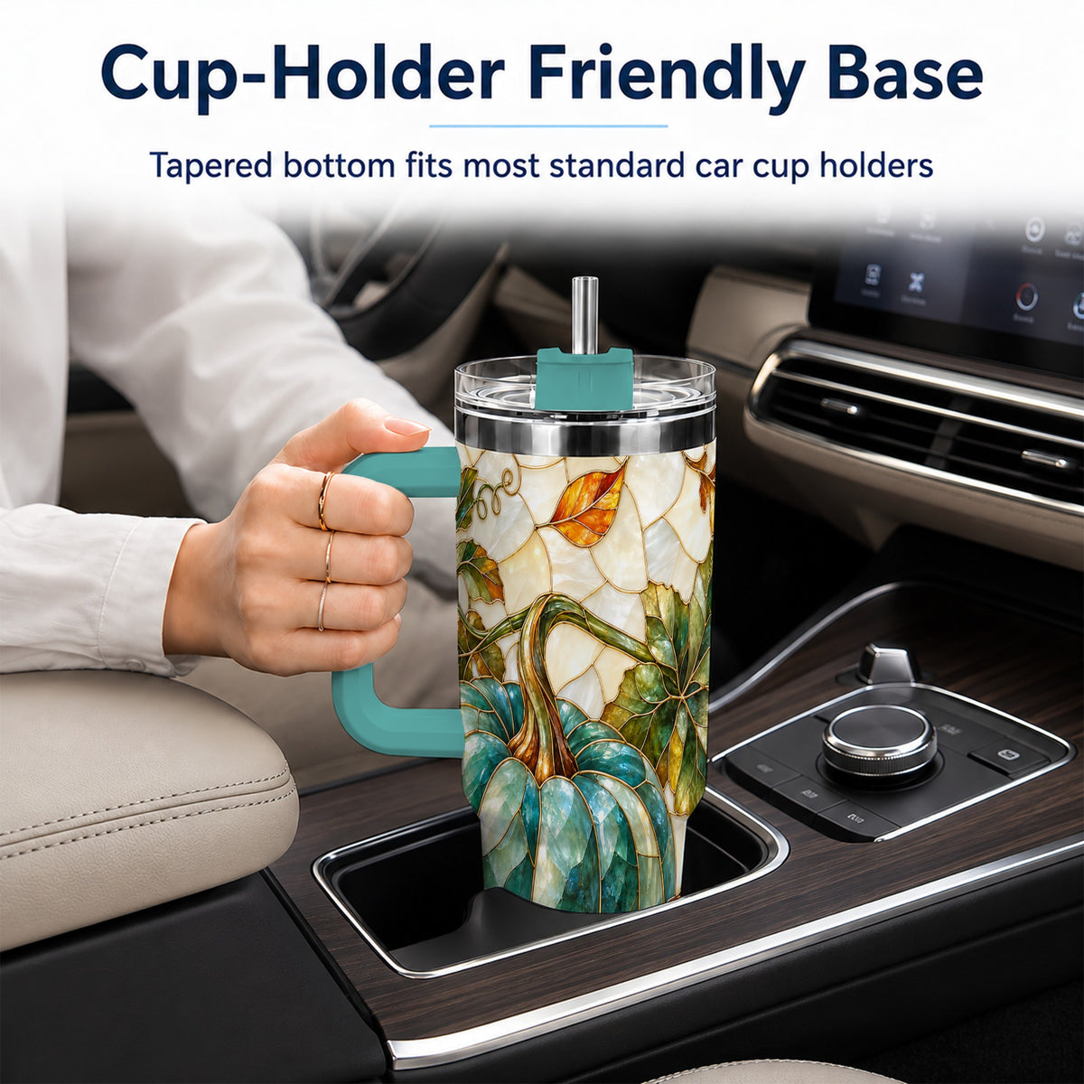 #pl[40oz|Green] Mosaic Pumpkin 40oz Tumbler with Handle, Fall Stainless Steel Travel Cup
