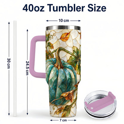 #pl[40oz|Pink] Mosaic Pumpkin 40oz Tumbler with Handle, Fall Stainless Steel Travel Cup