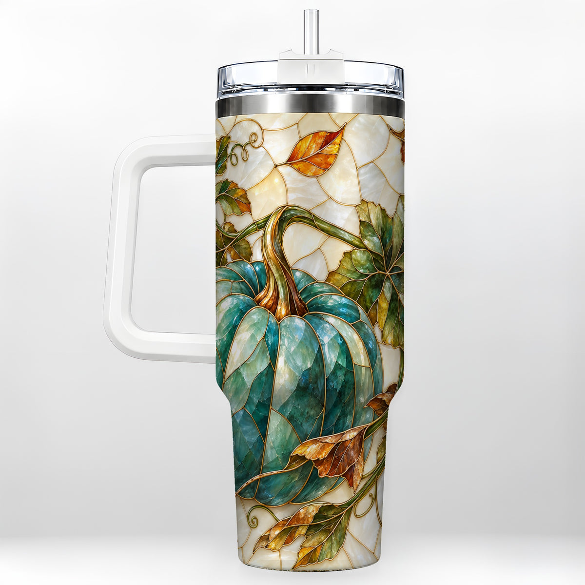 Mosaic Pumpkin 40oz Tumbler with Handle, Fall Stainless Steel Travel Cup
