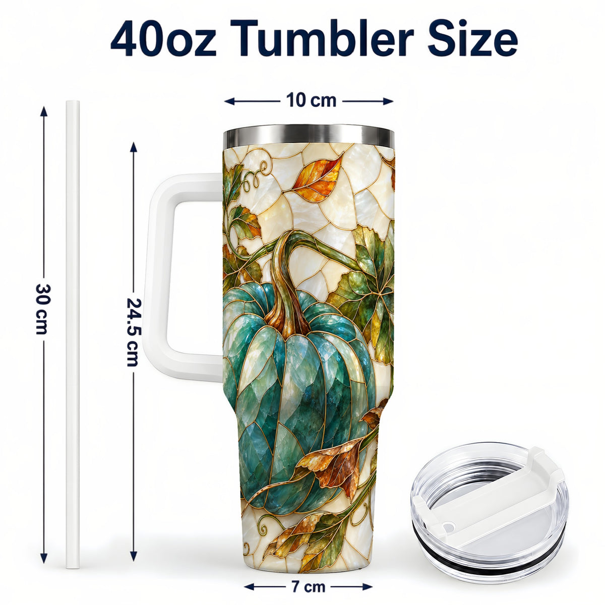 #pl[40oz|White] Mosaic Pumpkin 40oz Tumbler with Handle, Fall Stainless Steel Travel Cup