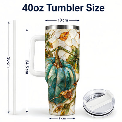 #pl[40oz|White] Mosaic Pumpkin 40oz Tumbler with Handle, Fall Stainless Steel Travel Cup