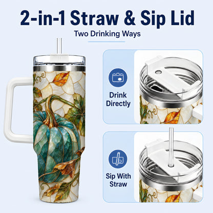 #pl[40oz|White] Mosaic Pumpkin 40oz Tumbler with Handle, Fall Stainless Steel Travel Cup
