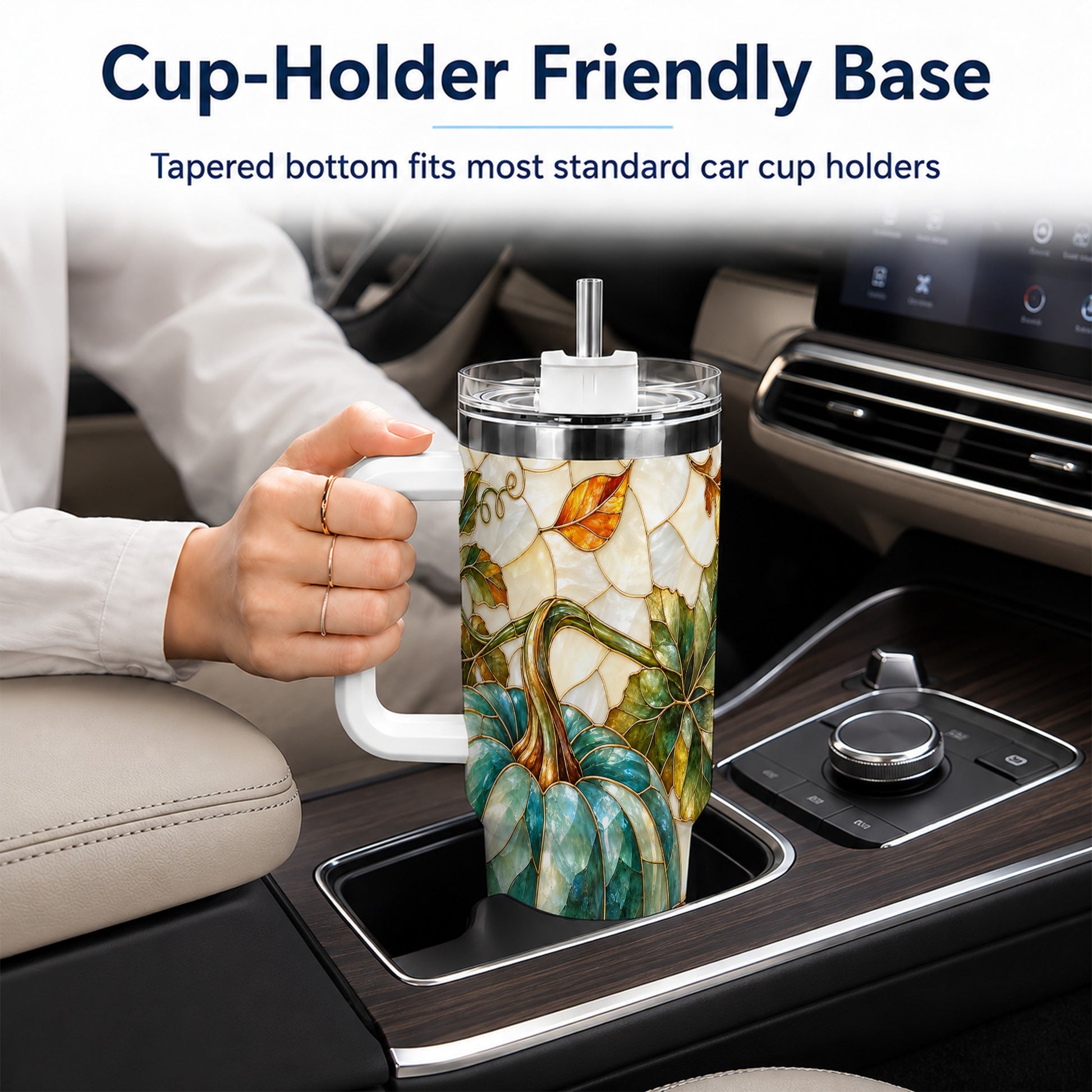 #pl[40oz|White] Mosaic Pumpkin 40oz Tumbler with Handle, Fall Stainless Steel Travel Cup