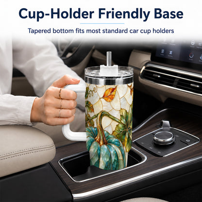 #pl[40oz|White] Mosaic Pumpkin 40oz Tumbler with Handle, Fall Stainless Steel Travel Cup
