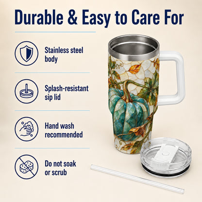 #pl[40oz|White] Mosaic Pumpkin 40oz Tumbler with Handle, Fall Stainless Steel Travel Cup