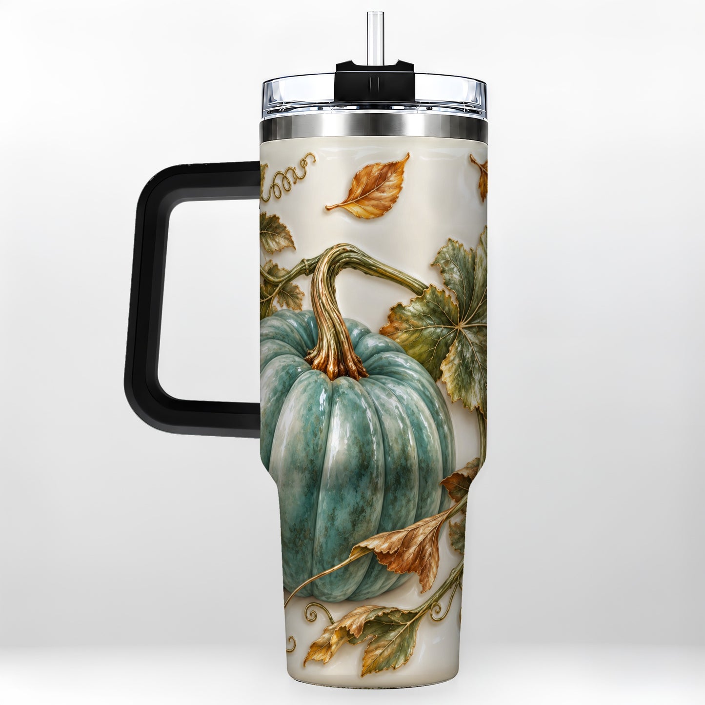 #pl[40oz|Black] Soft Pumpkin 40oz Tumbler with Handle, Fall Stainless Steel Travel Cup