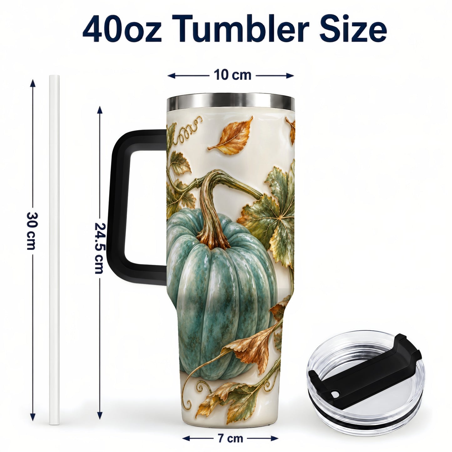 #pl[40oz|Black] Soft Pumpkin 40oz Tumbler with Handle, Fall Stainless Steel Travel Cup