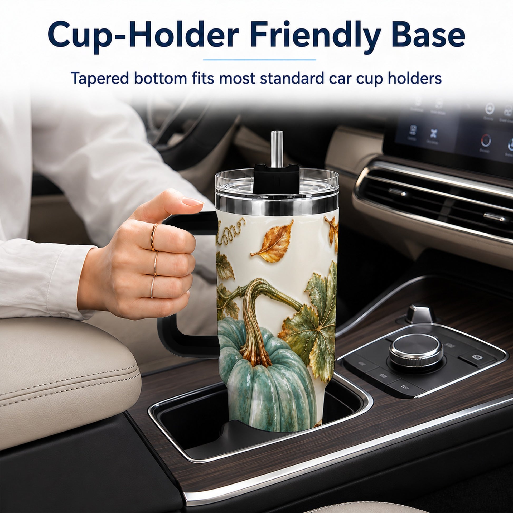 #pl[40oz|Black] Soft Pumpkin 40oz Tumbler with Handle, Fall Stainless Steel Travel Cup