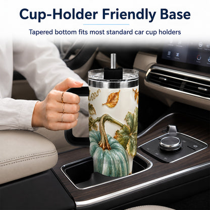 #pl[40oz|Black] Soft Pumpkin 40oz Tumbler with Handle, Fall Stainless Steel Travel Cup