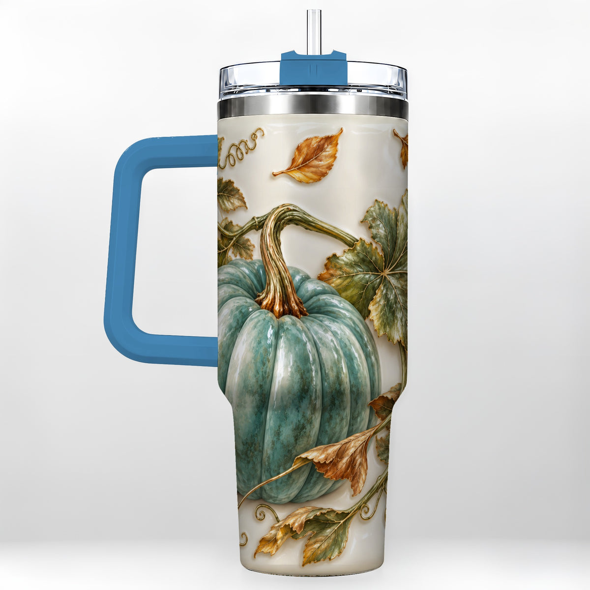 #pl[40oz|Blue] Soft Pumpkin 40oz Tumbler with Handle, Fall Stainless Steel Travel Cup