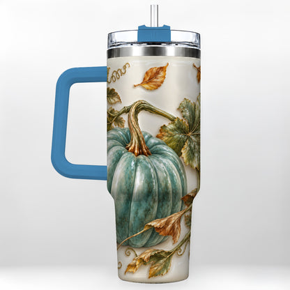 #pl[40oz|Blue] Soft Pumpkin 40oz Tumbler with Handle, Fall Stainless Steel Travel Cup