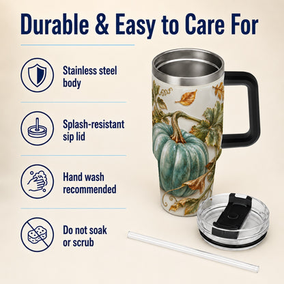 #pl[40oz|Black] Soft Pumpkin 40oz Tumbler with Handle, Fall Stainless Steel Travel Cup
