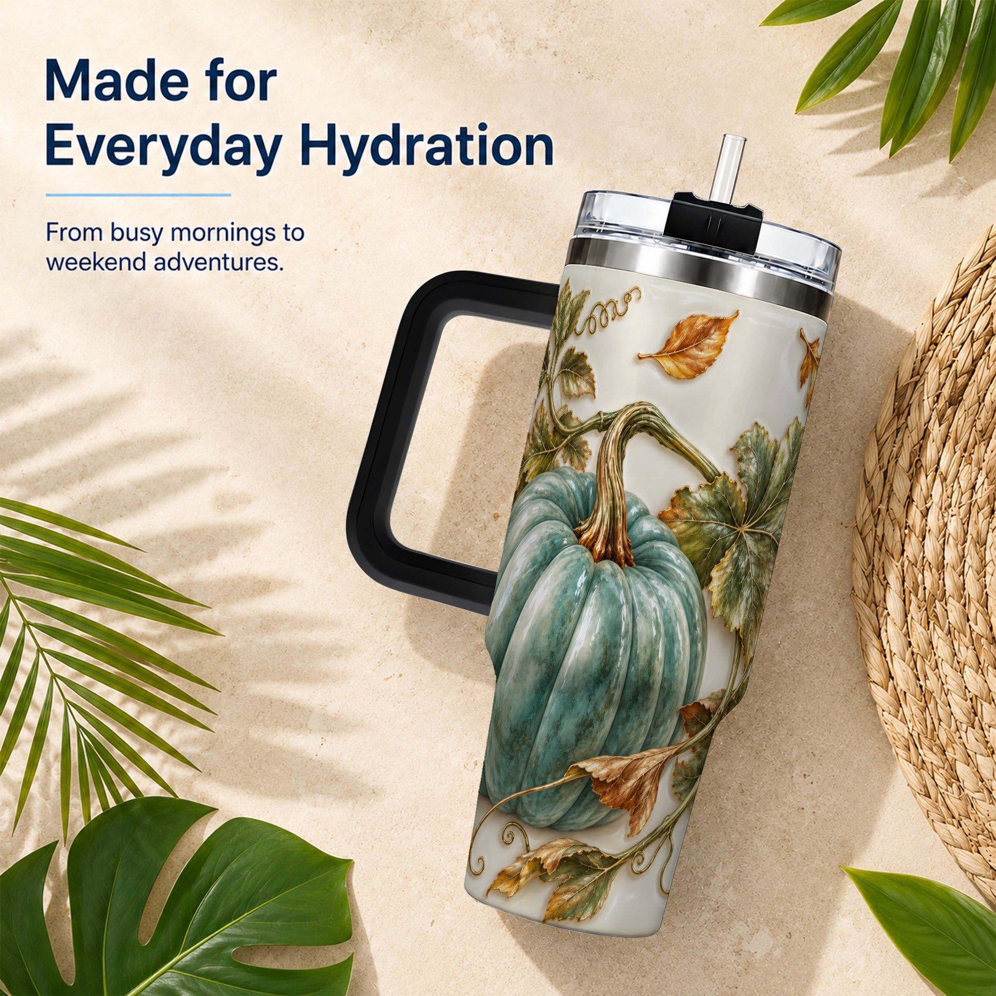 #pl[40oz|Black] Soft Pumpkin 40oz Tumbler with Handle, Fall Stainless Steel Travel Cup