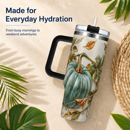 #pl[40oz|Black] Soft Pumpkin 40oz Tumbler with Handle, Fall Stainless Steel Travel Cup