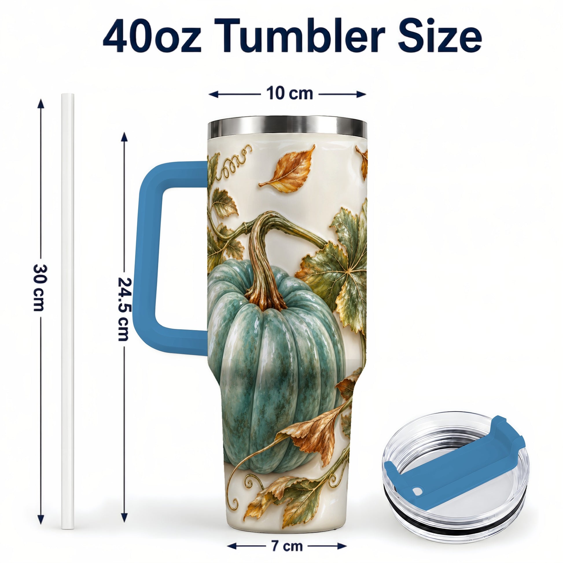 #pl[40oz|Blue] Soft Pumpkin 40oz Tumbler with Handle, Fall Stainless Steel Travel Cup