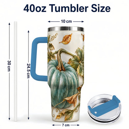 #pl[40oz|Blue] Soft Pumpkin 40oz Tumbler with Handle, Fall Stainless Steel Travel Cup