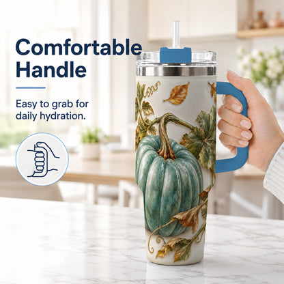 #pl[40oz|Blue] Soft Pumpkin 40oz Tumbler with Handle, Fall Stainless Steel Travel Cup