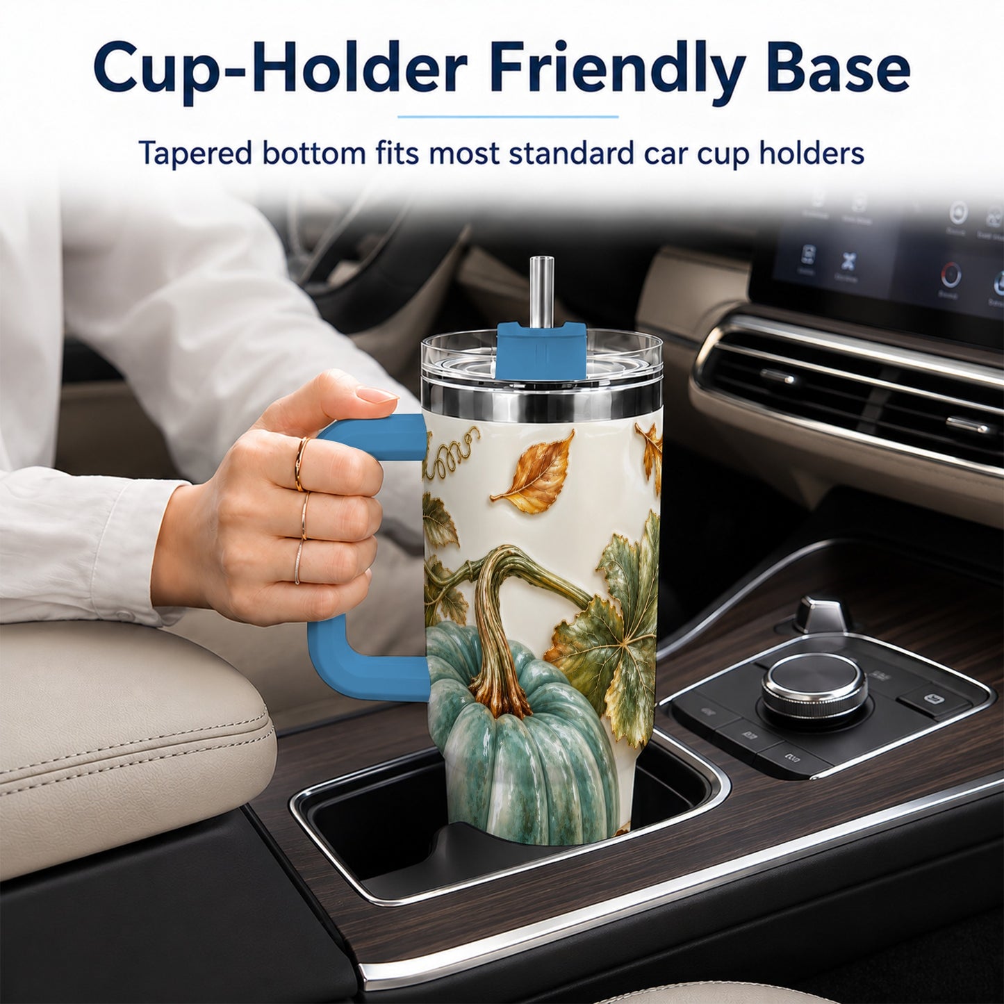 #pl[40oz|Blue] Soft Pumpkin 40oz Tumbler with Handle, Fall Stainless Steel Travel Cup