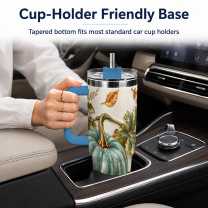 #pl[40oz|Blue] Soft Pumpkin 40oz Tumbler with Handle, Fall Stainless Steel Travel Cup