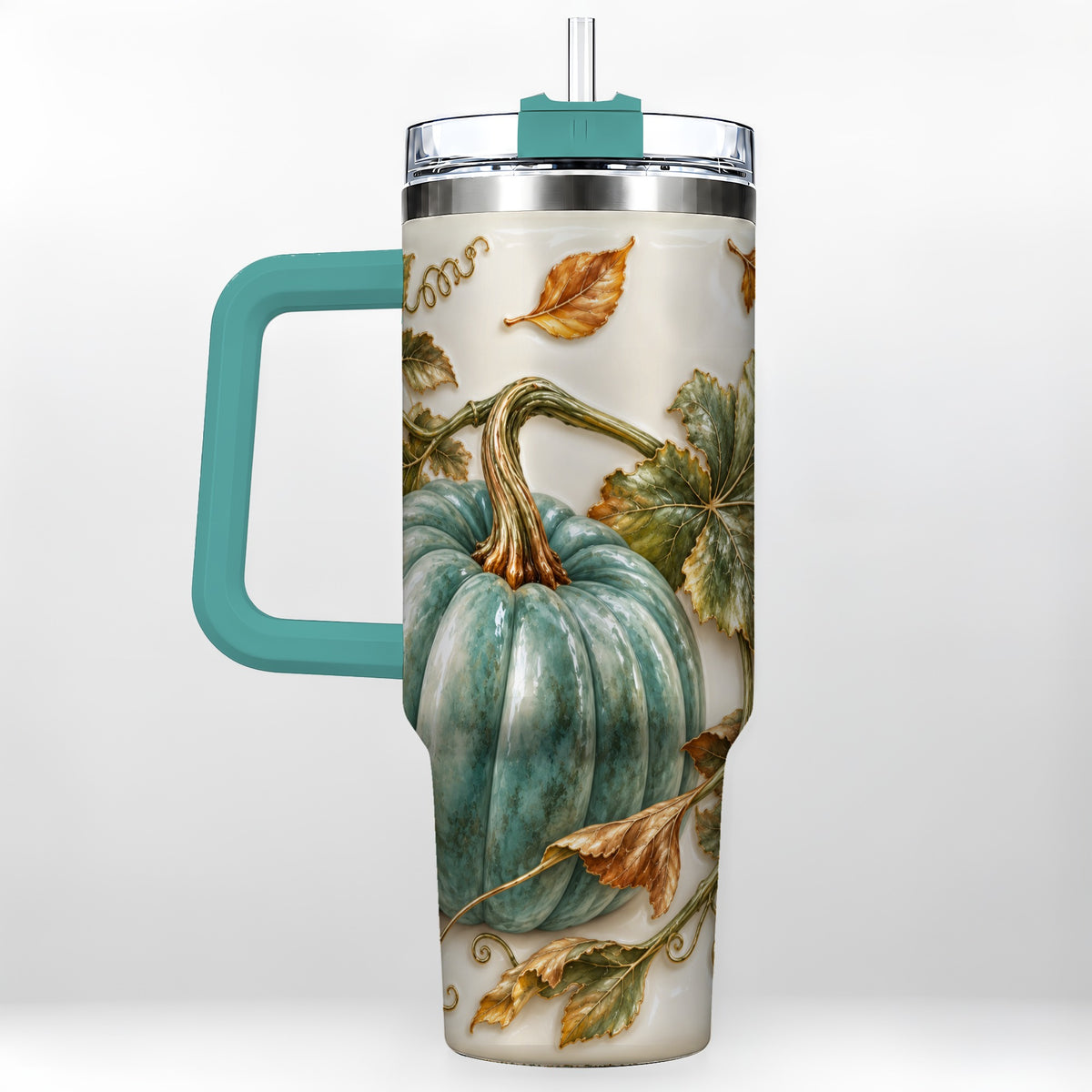 #pl[40oz|Green] Soft Pumpkin 40oz Tumbler with Handle, Fall Stainless Steel Travel Cup