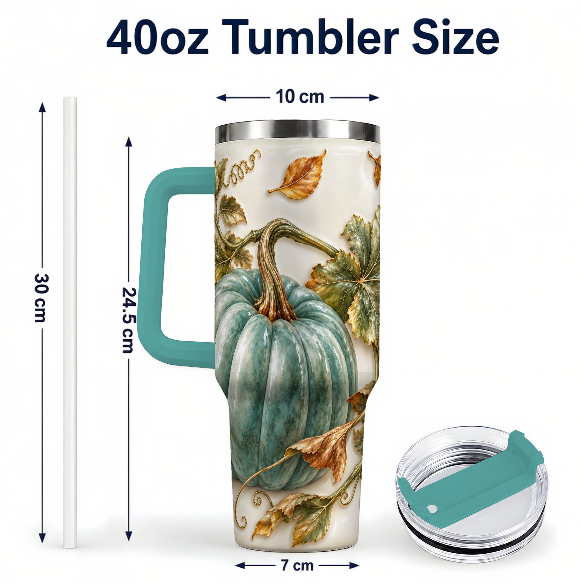 #pl[40oz|Green] Soft Pumpkin 40oz Tumbler with Handle, Fall Stainless Steel Travel Cup