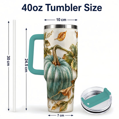 #pl[40oz|Green] Soft Pumpkin 40oz Tumbler with Handle, Fall Stainless Steel Travel Cup