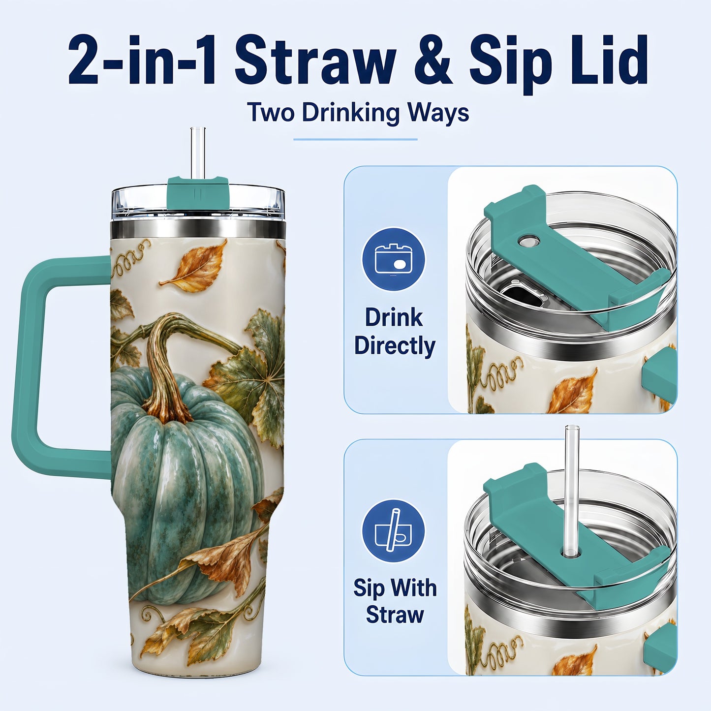 #pl[40oz|Green] Soft Pumpkin 40oz Tumbler with Handle, Fall Stainless Steel Travel Cup