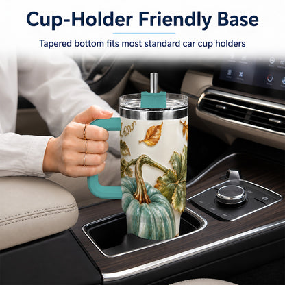 #pl[40oz|Green] Soft Pumpkin 40oz Tumbler with Handle, Fall Stainless Steel Travel Cup