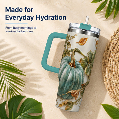 #pl[40oz|Green] Soft Pumpkin 40oz Tumbler with Handle, Fall Stainless Steel Travel Cup