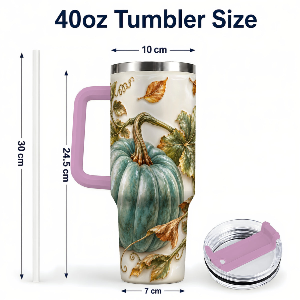 #pl[40oz|Pink] Soft Pumpkin 40oz Tumbler with Handle, Fall Stainless Steel Travel Cup