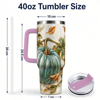 #pl[40oz|Pink] Soft Pumpkin 40oz Tumbler with Handle, Fall Stainless Steel Travel Cup