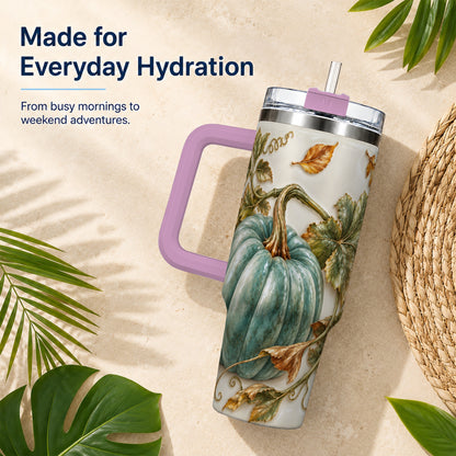 #pl[40oz|Pink] Soft Pumpkin 40oz Tumbler with Handle, Fall Stainless Steel Travel Cup