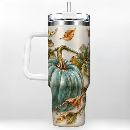 Soft Pumpkin 40oz Tumbler with Handle, Fall Stainless Steel Travel Cup