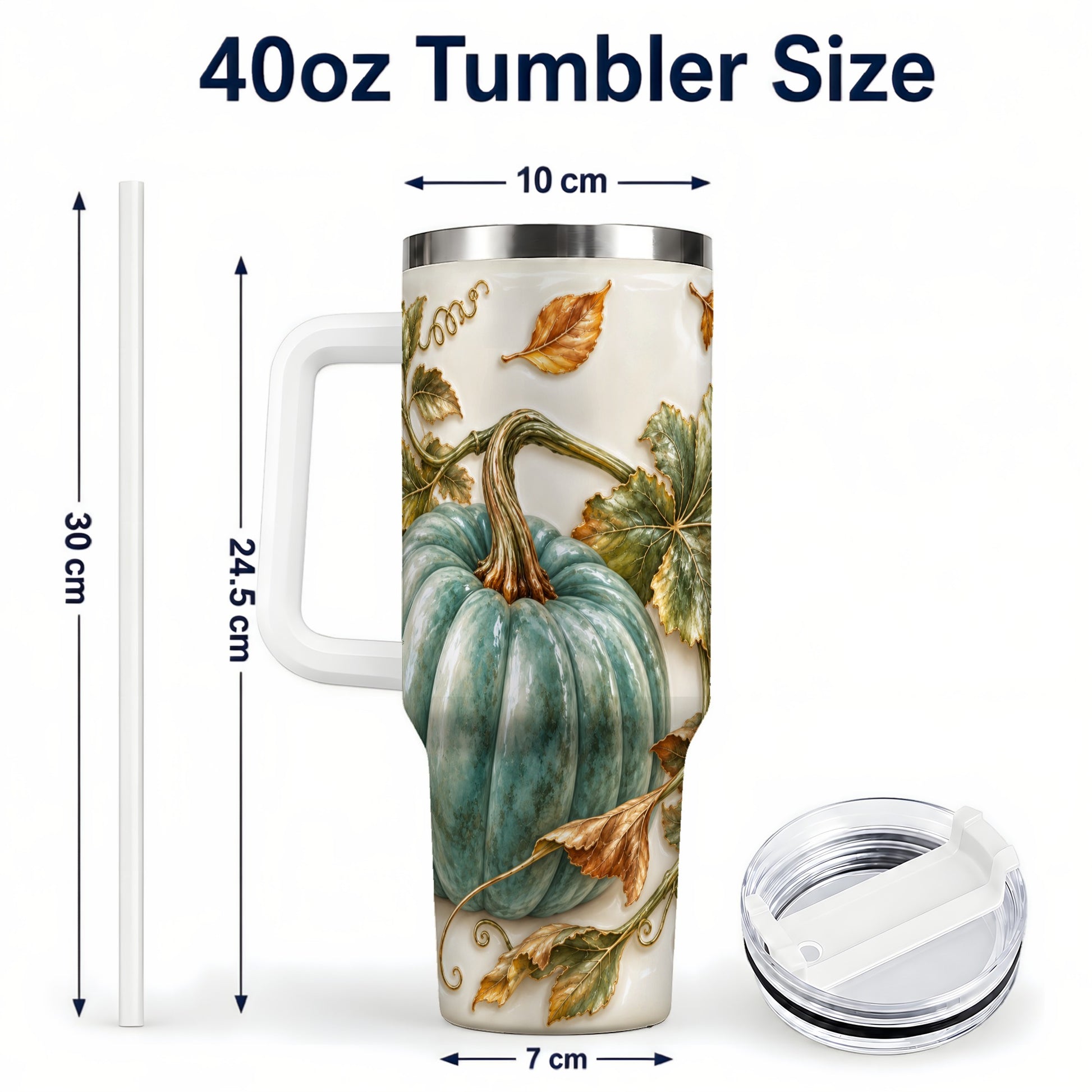 #pl[40oz|White] Soft Pumpkin 40oz Tumbler with Handle, Fall Stainless Steel Travel Cup